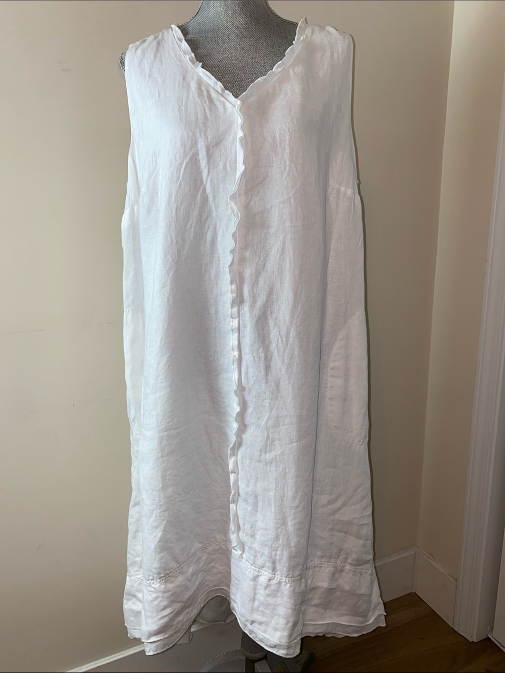 J. Jill White Sleeveless Linen Maxi Dress with Ruffle Trim